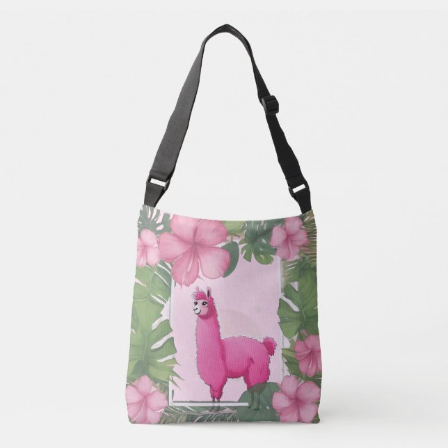 Bolso Cruzado Lama sonriente rosa feliz (Anverso)