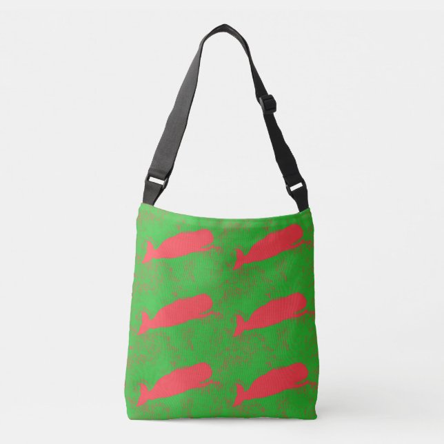 Bolso Cruzado las ballenas rojas diseñan verde (Anverso)