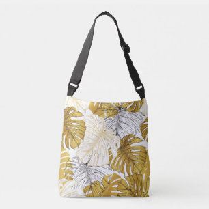 Bolso Cruzado Las hojas de Monstera: Blanco dorado