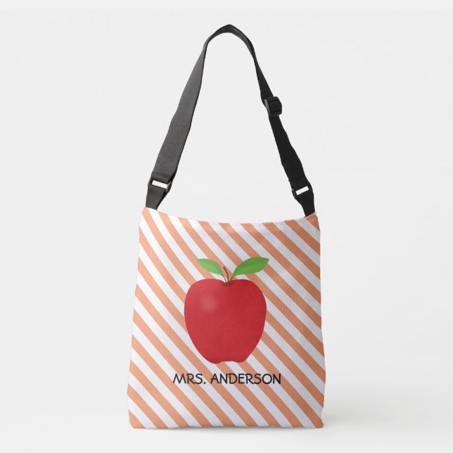 Bolso Cruzado Las rayas anaranjadas, Apple rojo personalizaron (Anverso)