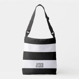 Bolso Cruzado Las rayas blancos y negros modernas personalizaron