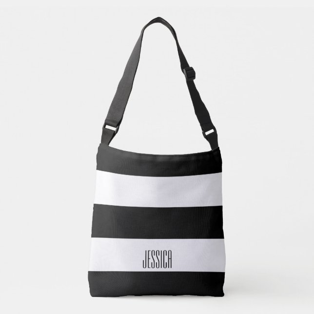 Bolso Cruzado Las rayas blancos y negros modernas personalizaron (Anverso)