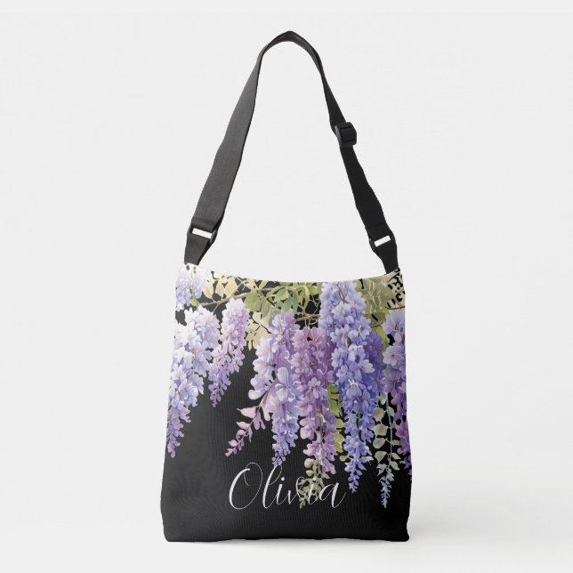 Bolso Cruzado Lavanda púrpura acuarela glicinia floral lilac (Anverso)