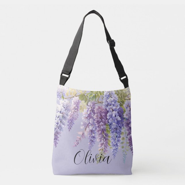 Bolso Cruzado Lavanda púrpura acuarela glicinia floral lilac (Anverso)