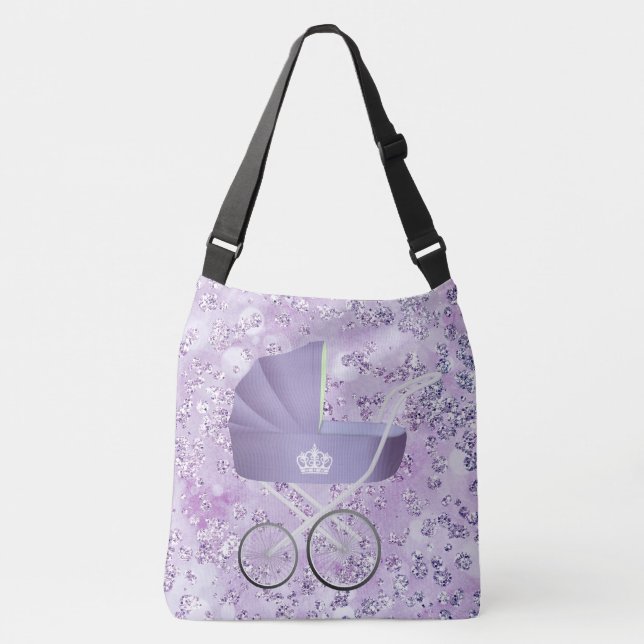Bolso Cruzado Lavender Baby Carriage Bokeh Bling (Anverso)
