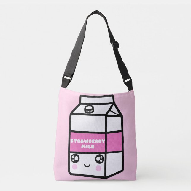 Bolso Cruzado Leche de fresa de Kawaii rosa para mujeres (Anverso)