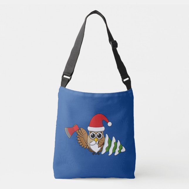 Bolso Cruzado Lechuza navidad con hacha y pino nevado (Anverso)