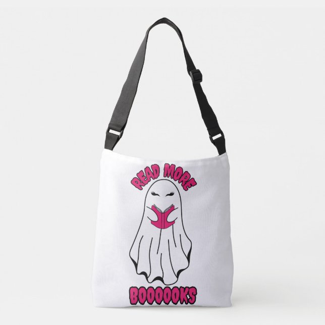 Bolso Cruzado Leer más libros Halloween Ghost Pink (Anverso)