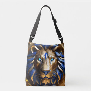 Bolso Cruzado León Azul Zafiro Y Dorado,