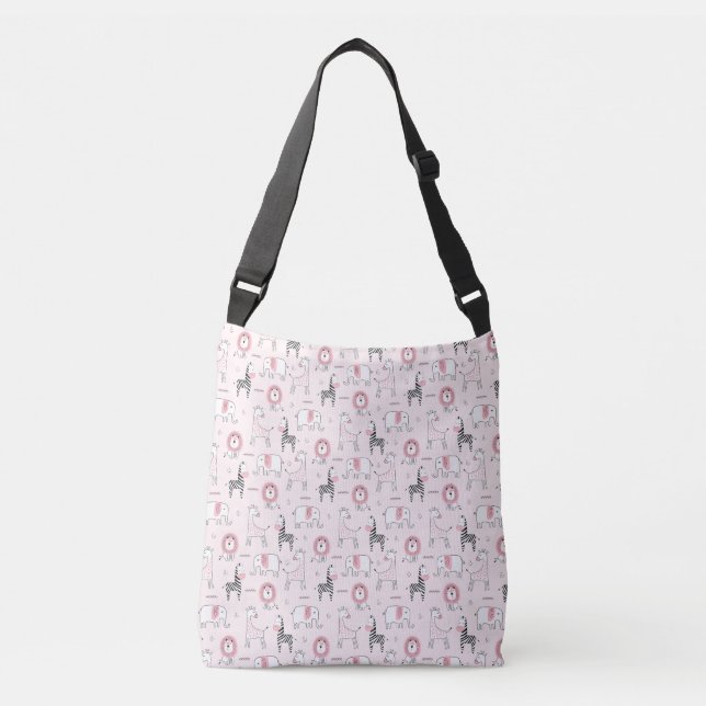 Bolso Cruzado Léon rosado cebra Giraffe Zoo Animales Bebé (Anverso)