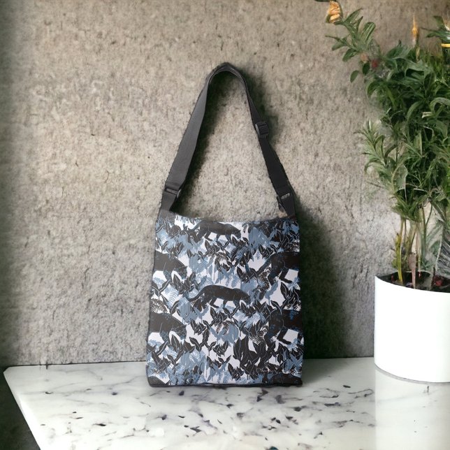 Bolso Cruzado Leopardos de la selva en negro con gris azul (Subido por el creador)