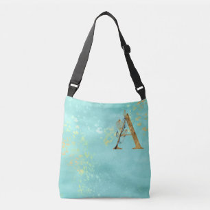 Bolso Cruzado *~* Letra A Monograma Purpurina dorado azul turque