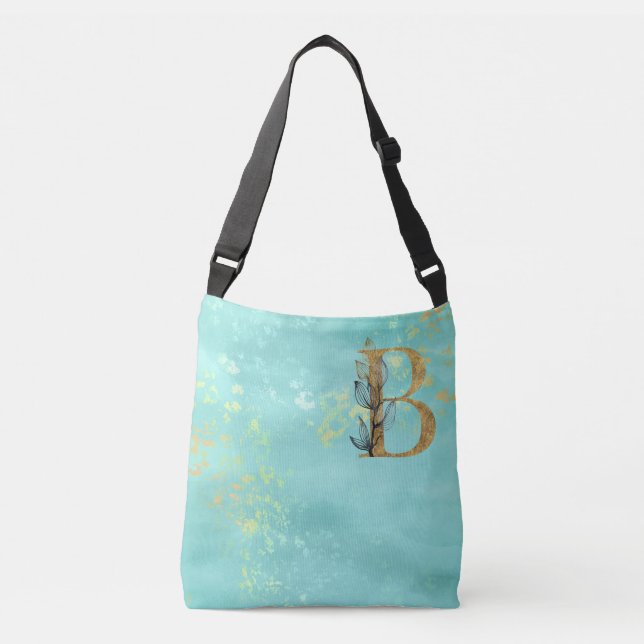 Bolso Cruzado *~* LETRA B -Monograma Purpurina dorado azul turqu (Anverso)