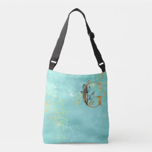 Bolso Cruzado *~ LETRA G - Monograma Purpurina dorado azul turqu