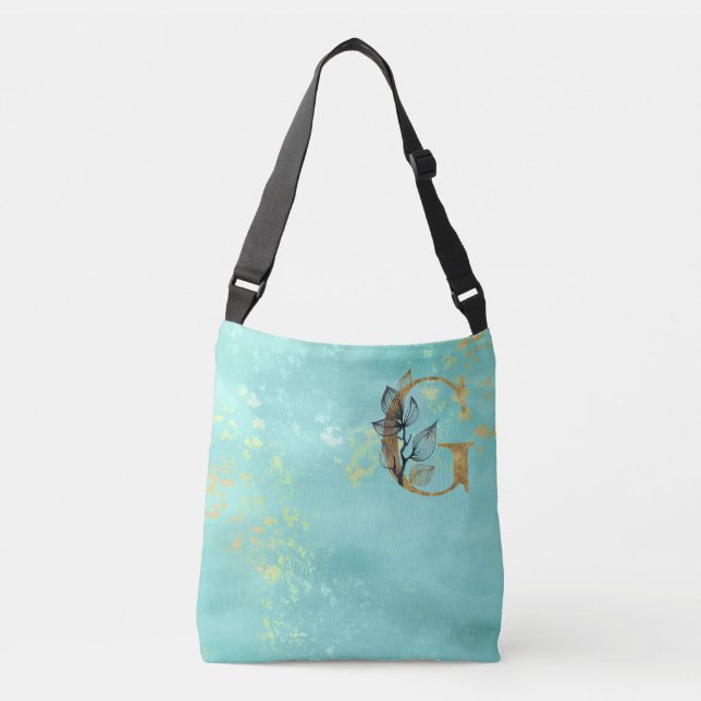 Bolso Cruzado *~ LETRA G - Monograma Purpurina dorado azul turqu (Anverso)