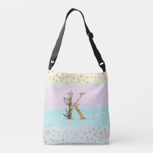 Bolso Cruzado *~ LETRA K Monograma Purpurina de oro Colores Past