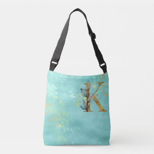 Bolso Cruzado *~ LETRA K - Monograma Purpurina dorado azul turqu