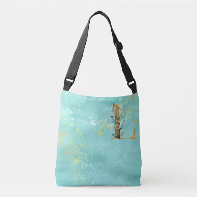 Bolso Cruzado *~* Letra L Monograma Purpurina dorado azul turque (Anverso)