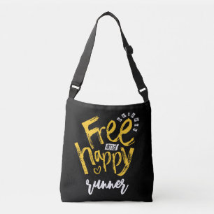 Bolso Cruzado Letra Script Inspiradora Amarilla Negra Feliz Grat