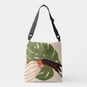 Bolso Cruzado Lienzo verde, acento rojo