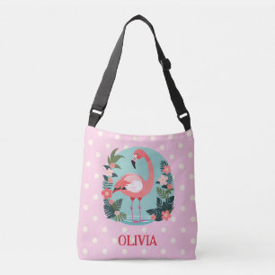 Bolso Cruzado Lindo flamenco floral rosa de dibujos animados con
