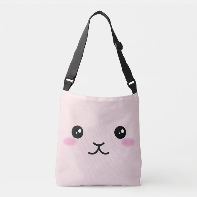 Bolso Cruzado Lindo, kawaii, diseño rosado del conejito (Anverso)
