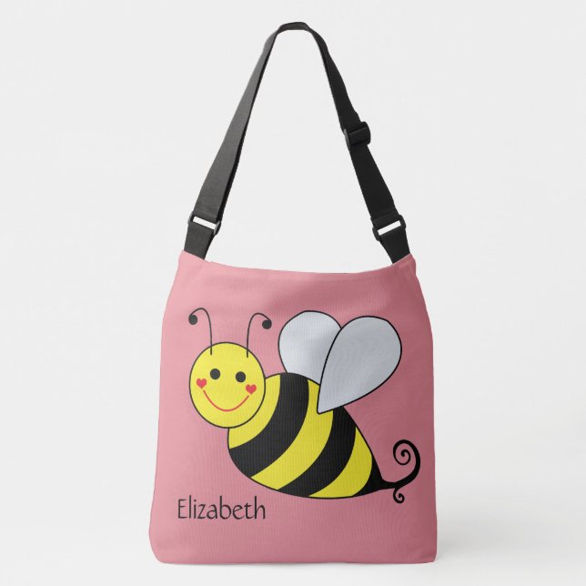 Bolso Cruzado Lindo manosee la abeja en el rosa personalizado (Anverso)