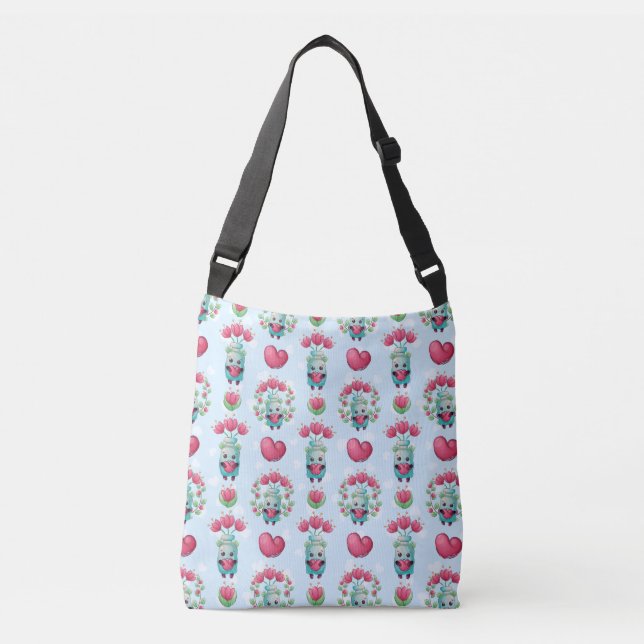 Bolso Cruzado Lindo patrón floral Mason Jar Hearts (Anverso)