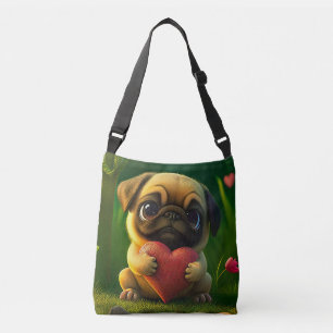Bolso Cruzado Lindo perro pug cachorro colorido sosteniendo un c