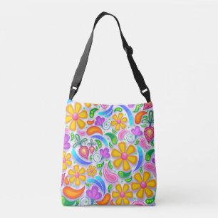 Bolso Cruzado Lindo y colorido floral amarillo y púrpura