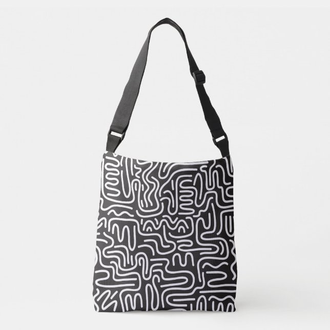 Bolso Cruzado Líneas onduladas de Doodle retro: Monocromo (Anverso)