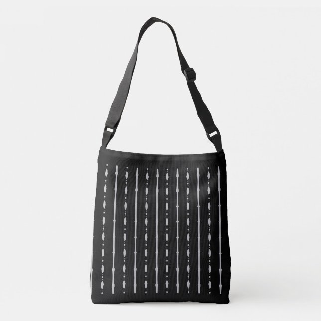 Bolso Cruzado Líneas verticales elegantes de negro y plata (Reverso)