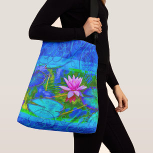 Bolso Cruzado Lirio de agua rosado en una charca del azul de