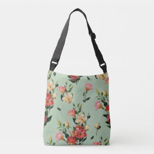 Bolso Cruzado Lisianthus victoriano: acuarela floral de oliva.