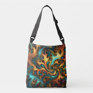 Bolso Cruzado Llamas de Color: Danza Fractal Azul Turquesa, Dora
