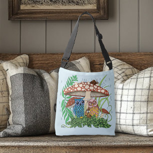 Bolso Cruzado Lluvia en hongos de la familia Cute Owl