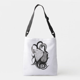 Bolso Cruzado Lobo blanco con arte tribal de Raven