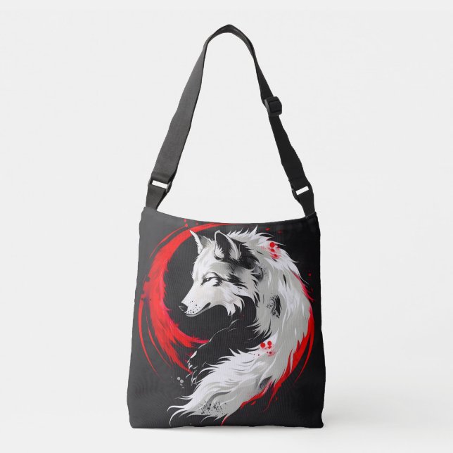 Bolso Cruzado Lobo blanco rojo lunar (Anverso)
