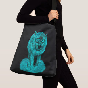 Bolso Cruzado Lobo negro enojado en la noche
