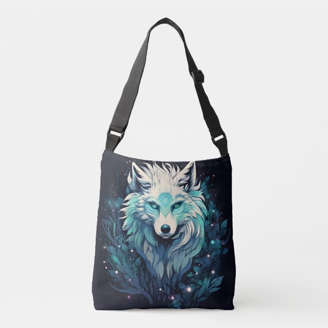 Bolso Cruzado Lobo silvestre lunar celeste (Anverso)