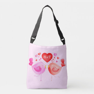 Bolso Cruzado Lovebirds corazón acuarela arte personalizado de l