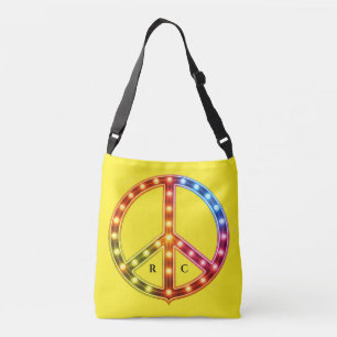 Bolso Cruzado Luces de neón iniciales signo de la paz doble cara