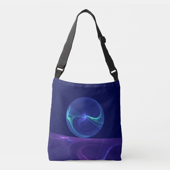Bolso Cruzado Luminoso sueño morado azul abstracto arte fractal (Anverso)