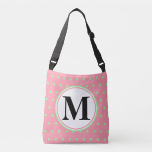 Bolso Cruzado Lunares verdes rosados geométricos del monograma