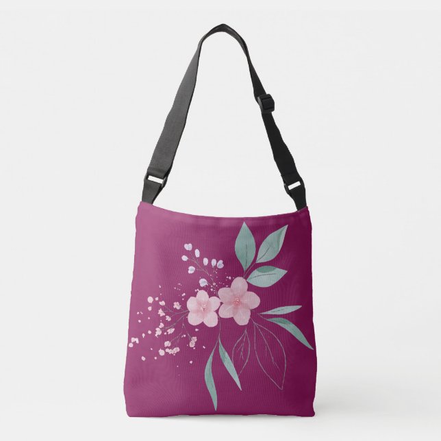 Bolso Cruzado Magenta oscuro con flor rosa (Anverso)