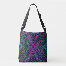 Bolso Cruzado Magenta trippy, mariposa abstracta azul y verde