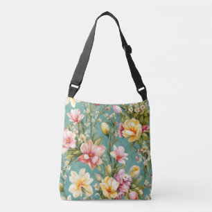 Bolso Cruzado Magnolia rosa y amarilla exquisita con flores blan