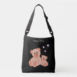 Bolso Cruzado Mamá feliz y ositos lindos en negro
