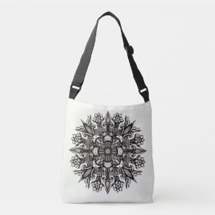 Bolso Cruzado Mandala Botánica Guay Black And White Mushroom