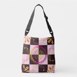 Bolso Cruzado Mandalá floral de tablero de ajedrez místico